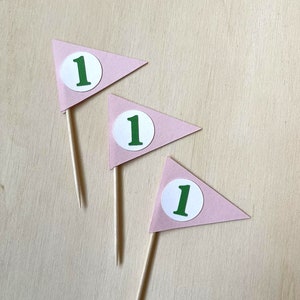 Golf Flag Cupcake Toppers, Pennant Food Pick, Birthday, Wedding, Shower, Retirement Party Decor, Double-Sided Pink