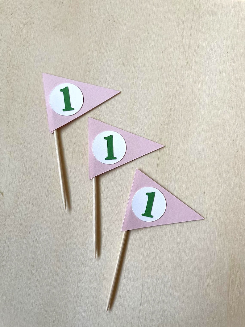 Golf Flag Cupcake Toppers, Pennant Food Pick, Birthday, Wedding, Shower, Retirement Party Decor, Double-Sided Pink