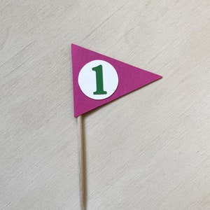 Golf Flag Cupcake Toppers, Pennant Food Pick, Birthday, Wedding, Shower, Retirement Party Decor, Double-Sided Dark Pink/Fuchsia