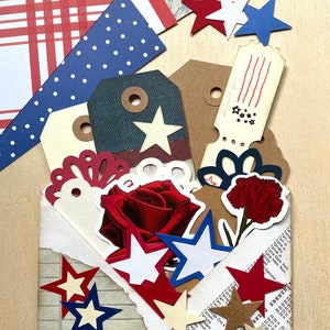 Fourth of July Junk Journal Paper Kit, Scrapbooking Supplies Grab Bag, Collage Art, Papercrafting Ephemera, Over 50 pieces image 2