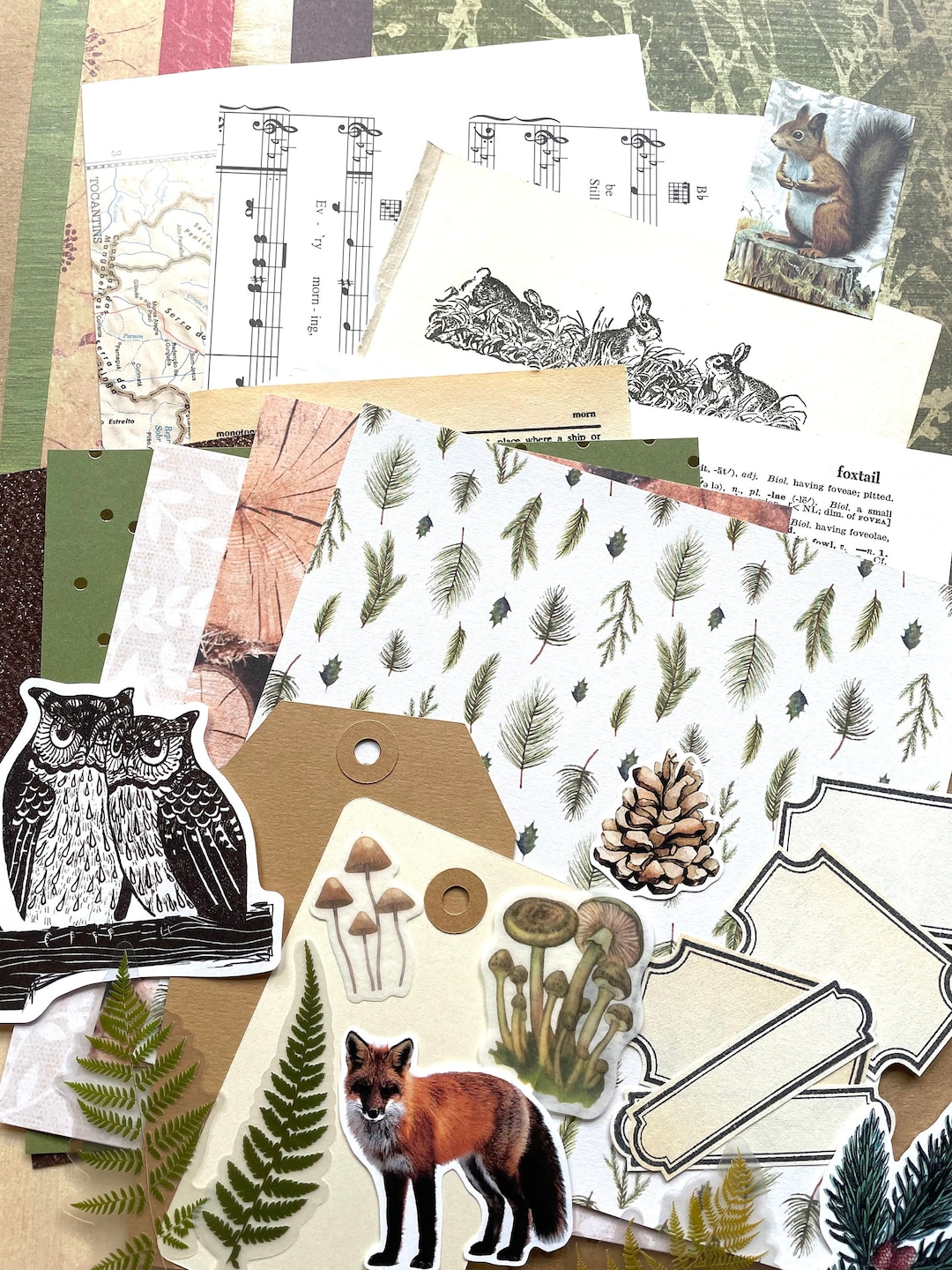 Junk Journal Paper Kit Grab Bag, Woodland Forest Nature, Scrapbooking ...