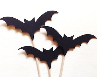 Halloween Bats Cupcake Toppers, Party Decor, Halloween Decoration, Black, Double-Sided, Spooky Fun