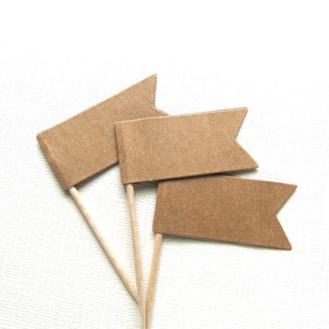 Kraft Pennant Flag Cupcake Toppers, Food Picks, Plant Picks, Graduation, Double-Sided, Weddings, Showers, Birthdays, Nautical