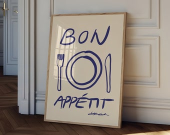 Framed Bon Appetit Poster: Mid-Century Kitchen Art Print