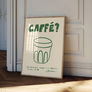 FRAMED Caffe Poster Caffe Poster, Retro Coffee Poster, Espresso Poster, Coffee Bar Decor, Modern Kitchen Art,  Green/Beige art, Wood frame