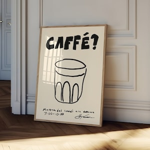 FRAMED Caffe Poster Caffe Poster, Retro Coffee Poster, Espresso Poster, Coffee Bar Decor, Modern Kitchen Art, Black/Beige art, Wood frame