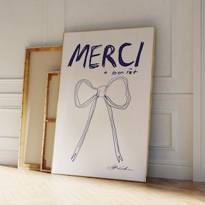 Merci Poster - Typography Poster - Bow Print - Hand Sketch Art - Mid Century Modern Print - Paris Poster - French Print - Bow Poster