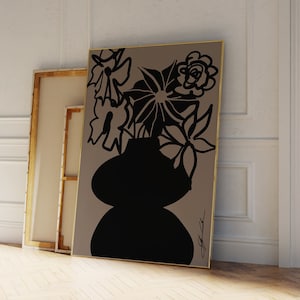 Impresión abstracta de jarrón, decoración de pared retro, arte de pared de mediados de siglo, moderno de mediados de siglo, arte de pared boho, arte de pared minimalista, impresión del mercado de flores BW