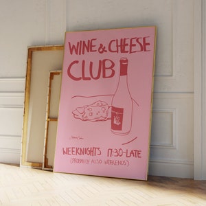 Wine and Cheese Club Poster - Vintage Food Poster - Wine Print - Retro Food Art - Mid Century Modern Print - Modern Kitchen Wall Art