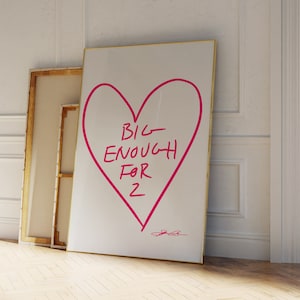 Impresión lo suficientemente grande, impresión de corazón rosa, linda decoración de San Valentín, arte estético de la pared, impresión de moda, boceto dibujado a mano, carta de amor, arte retro