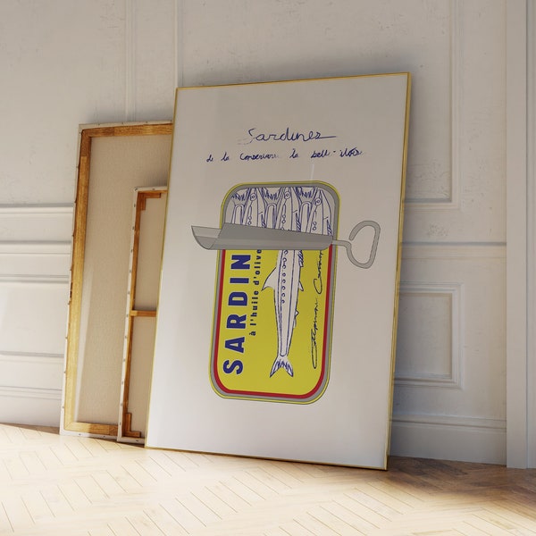 Sardines Print - Vintage Food Print - French Food Print - Retro Food Art - Mid Century Print - Modern Kitchen Wall Art - French Sketch Print