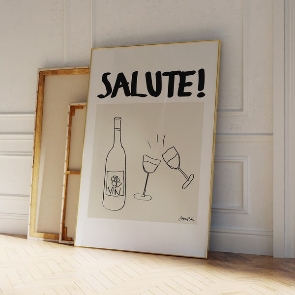 Salute Print - Retro Cocktail Wall Art - Bar Cart Art - Retro Cocktail Poster - Retro drink poster - Vintage Cocktail Print - Cheers Print