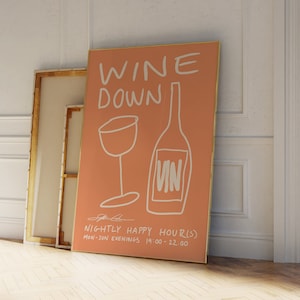 Wine Down Orange Poster, Vintage Food Poster, Wine Print, Retro Food Art, Mid Century Modern Print, Modern Kitchen Wall Art, Bar Cart Art