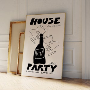 Plakat na imprezę domową - wydruk rysowany ręcznie - wydruk Martini - sztuka retro na drinki - wydruk z połowy wieku - nowoczesna sztuka kuchenna - sztuka na wózku barowym - sztuka BW