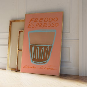 Freddo エスプレッソ ポスター、カフェ ポスター、レトロなウォール アート、コーヒー バーの装飾、モダンなキッチン アート、ギリシャ旅行ポスター、トレンディなプリント、バー カート アート