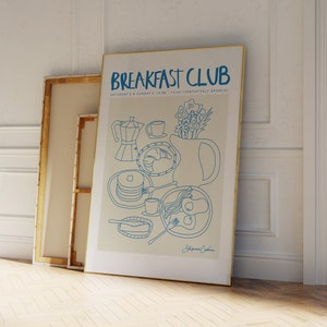 Breakfast Club Poster - Coffee Poster - Moka Pot Poster -  Food Poster - Blue Sketch Print - Kitchen Poster - Mid Century Modern Print