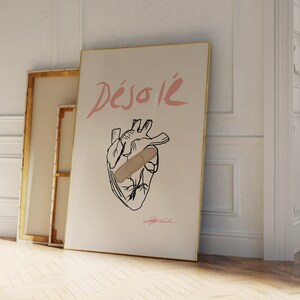 デソールプリント、フランス語の引用プリント、フランス語プリント、トレンディな手描きスケッチプリント、ハートのポスター、美しいピンクのプリント、落書き、ミッドセンチュリー