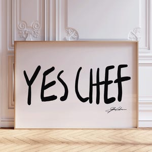 Yes Chef 横長ポスター、ミッドセンチュリープリント、キッチンウォールアート、Bon Appetit フランス語の引用ポスター、ミニマルタイププリント、タイポグラフィプリント
