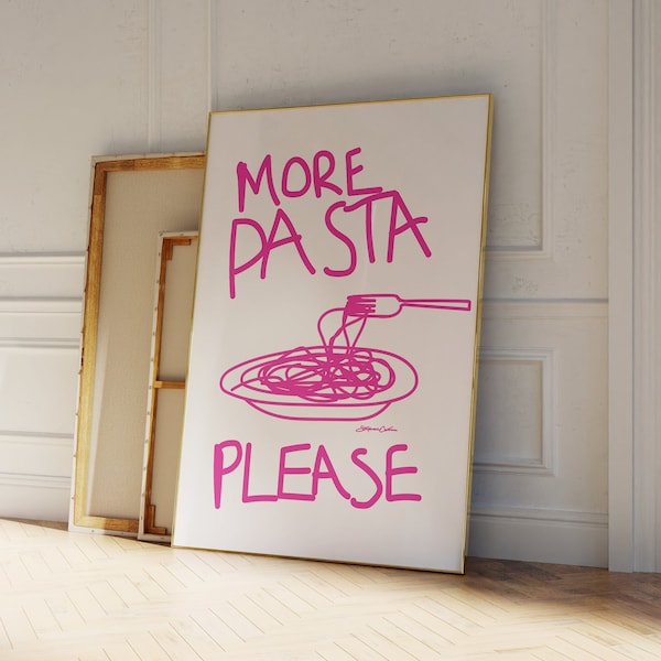 More Pasta Please - Spaghetti Poster - Retro Food Print - Modern Kitchen Decor -  Pasta Print - Retro Art - Pop Art Food Print - Food Sketch