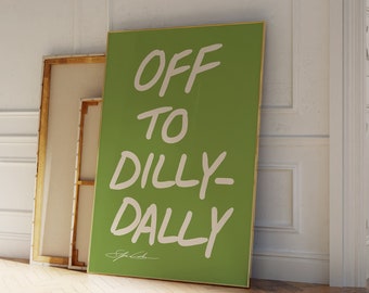 Dilly-Dally Print: 70s Green Typography, Mid-Century Modern Wall Art