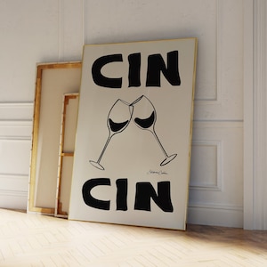 Cin Cin Print - Retro Wine Print - Bar Cart Art - Retro Cocktail Poster - Retro drink Print - Vintage Wine Print - Cheers Print - B&W Print