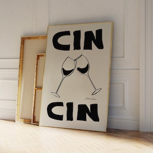 Cin Cin Print Retro Wine Print Bar Cart Art Retro Cocktail Poster Retro drink Print Vintage Wine Print Cheers Print B&W Print image 1