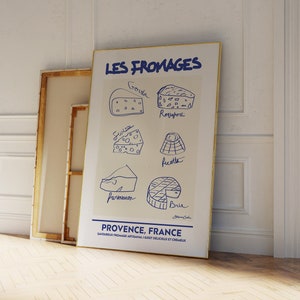 Les Fromages Poster - French Cheeses Sketch - Types of Cheese Infographic Poster -  Food Illustration - Vintage French Poster - Kitchen Art