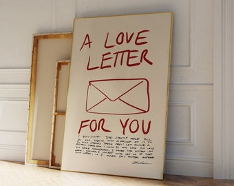 A Love Letter Print,  Mid Century Print, Aesthetic wall art, Trendy Red Print, Typography Print, Hand Drawn Sketch Print, Envelope Print