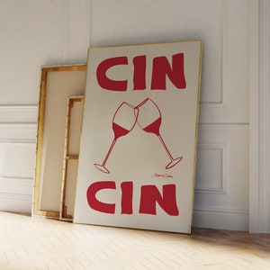 Cin Cin Print - Retro Wine Print - Bar Cart Art - Retro Cocktail Poster - Retro drink Print - Vintage Wine Print - Cheers Print