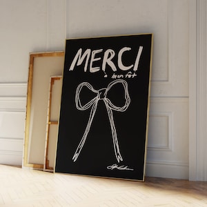 Merci Print、コケット ウォール アート、コテージコア デコレーション、コケット ルーム デコレーション、レトロ ウォール アート、プレッピー ウォール アート ドーパミン デコレーション、ボウ ウォール アート、フランス語