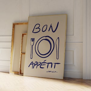 Bon Appetit Poster - Mid Century Print - Kitchen Art - French Food Poster - Minimalistic Kitchen Print - Typography Print - Utensils Print