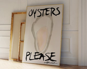 Oysters Please Poster - Retro Drink Poster - Seafood Print -  Bar Cart Decor  - Kitchen Art - Hand Drawn Art - Food Lovers Gift - Fish Print