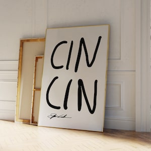 Cin Cin タイポグラフィ ポスター、ミッドセンチュリー モダン キッチンとバー カートのアート プリント
