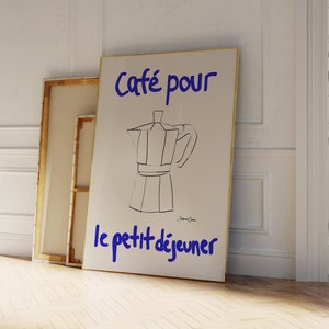 French Coffee Poster - Coffee Poster - French Print -  Coffee Breakfast Poster - Blue Poster Print - Kitchen Art - Minimalistic Coffee Print