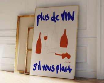 French Wine Poster - Retro Drink Poster - French Poster -  Bar Cart Decor Print  - Kitchen Art - Minimalistic Wine Print - Wine Lovers Gift