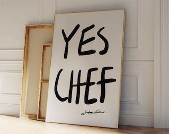 Yes Chef Poster - Mid Century Print - Kitchen Wall Art - Bon Appetit French Quote Poster - Minimalistic Kitchen Print - Typography Print