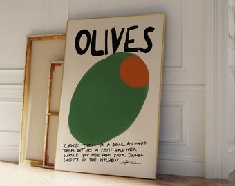 Olives Poster - Retro Drink Poster - Retro Food Print -  Bar Cart Decor Print  - Kitchen Art - Kithen Print - Gift for Food Lovers