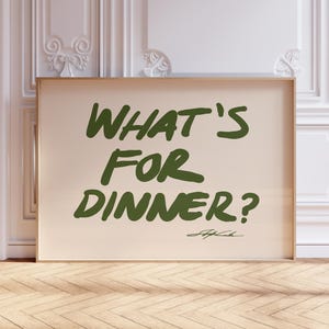 What's For Dinner Horizontal Poster, Mid Century Modern Print, Modern Dining Room Wall Art, Bauhaus Typography Print, Narrow Kitchen Print