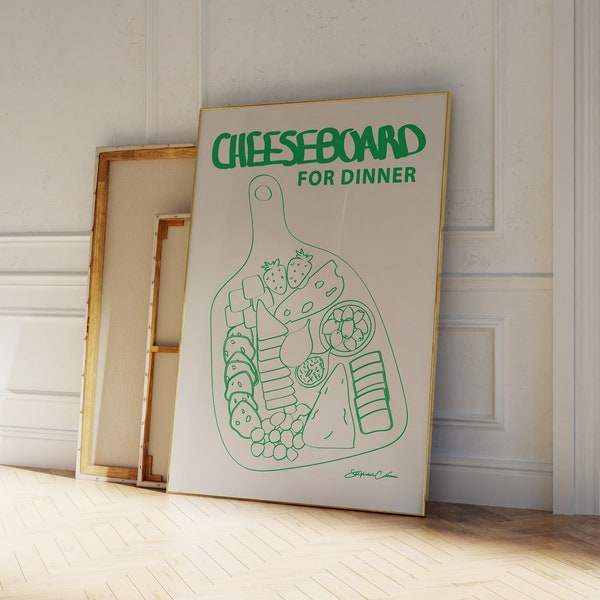 Käsebrett Poster - Retro Drink Poster - Charcuterie Poster - Bar Dekor Print - Küchen Wandkunst - Wein Print - Vintage Food Print