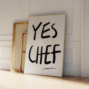 Yes Chef Poster - Mid Century Print - Kitchen Wall Art - Bon Appetit French Quote Poster - Minimalistic Kitchen Print - Typography Print