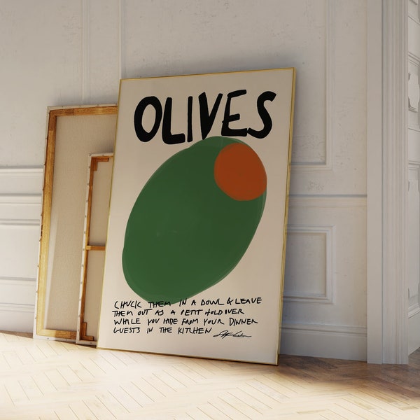 Olives Poster - Retro Drink Poster - Retro Food Print -  Bar Cart Decor Print  - Kitchen Art - Kithen Print - Gift for Food Lovers