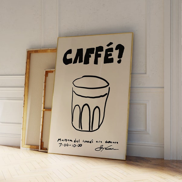 Affiche Caffe, Affiche de café, Affiche de café rétro, Impression d’affiche expresso, Décor de bar à café, Art de cuisine moderne, Impression de cuisine, Italien