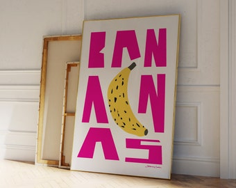 Bananen Druck - Obst Markt Druck - Trendiges Obst Poster - Food Illustration - Obstmarkt Druck - Obst und Gemüse Druck - Botanisches Poster