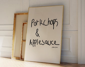 Porkchops & Applesauce Print - Mid Century Print - Aesthetic Room Decor - 70s Trendy Monochrome Wall Art - Bauhaus Poster - Typography Print