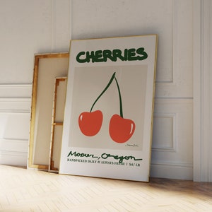 Fresh Cherries Poster - Fruit Poster - Modern Kitchen Art  - Fruit Print - Fruit Market Print - Cherry Wall Art - Retro Cherry Poster