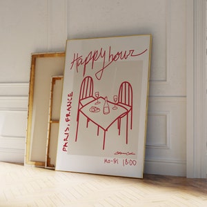 Happy Hour Paris Poster - Vintage Food Poster - Wine Print - Retro Food Art - Mid Century Modern Print - Modern Kitchen Art - French Print