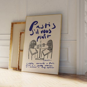 Pastis Please Poster - Plakat z jedzeniem w stylu vintage - Wydruk z winem - Sztuka jedzenia w stylu retro - Wydruk z połowy XX wieku - Plakat z Paryża - Wydruk francuski, granatowy