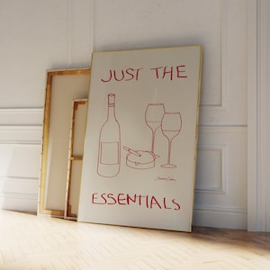 Just the Essentials Print - Retro Cocktail Wall Art - Bar Cart Art - Retro Cocktail Poster - Retro drink poster - Vintage Wine Print