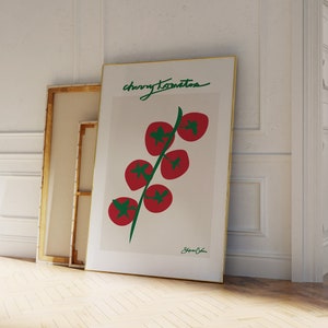 Plakat z pomidorkami koktajlowymi - Plakat z warzywami - Wydruk pop-artu - Ilustracja jedzenia - Wydruk plakatu botanicznego - Wydruk w stylu Mid Century Modern