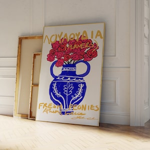 Griechische Blumen Print - Blumenmarkt Poster - Retro Blumendruck - Abstrakter botanischer Blumendruck - Boho Blumen Poster - Blumen Kunstdruck